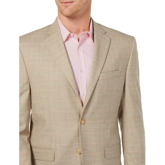 Lauren Ralph Lauren Mens Classic-Fit Windowpane Sport Coat 40 Long Tan/Blue - Picture 3 of 3